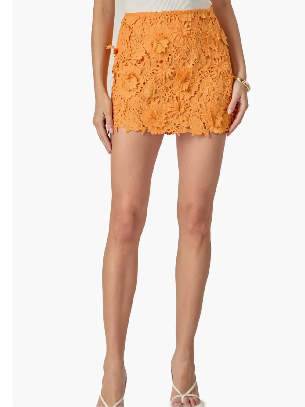 Endless Rose Orange Floral Lace Mini Skirt XS
